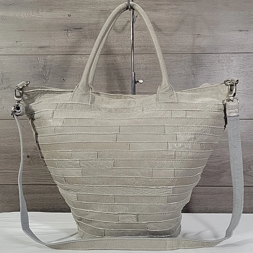 Monserat De Lucca for Anthropologie Gray Leather Tote Shoulder Bag